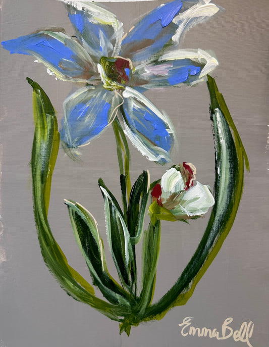 Botanical blue flower 12x9