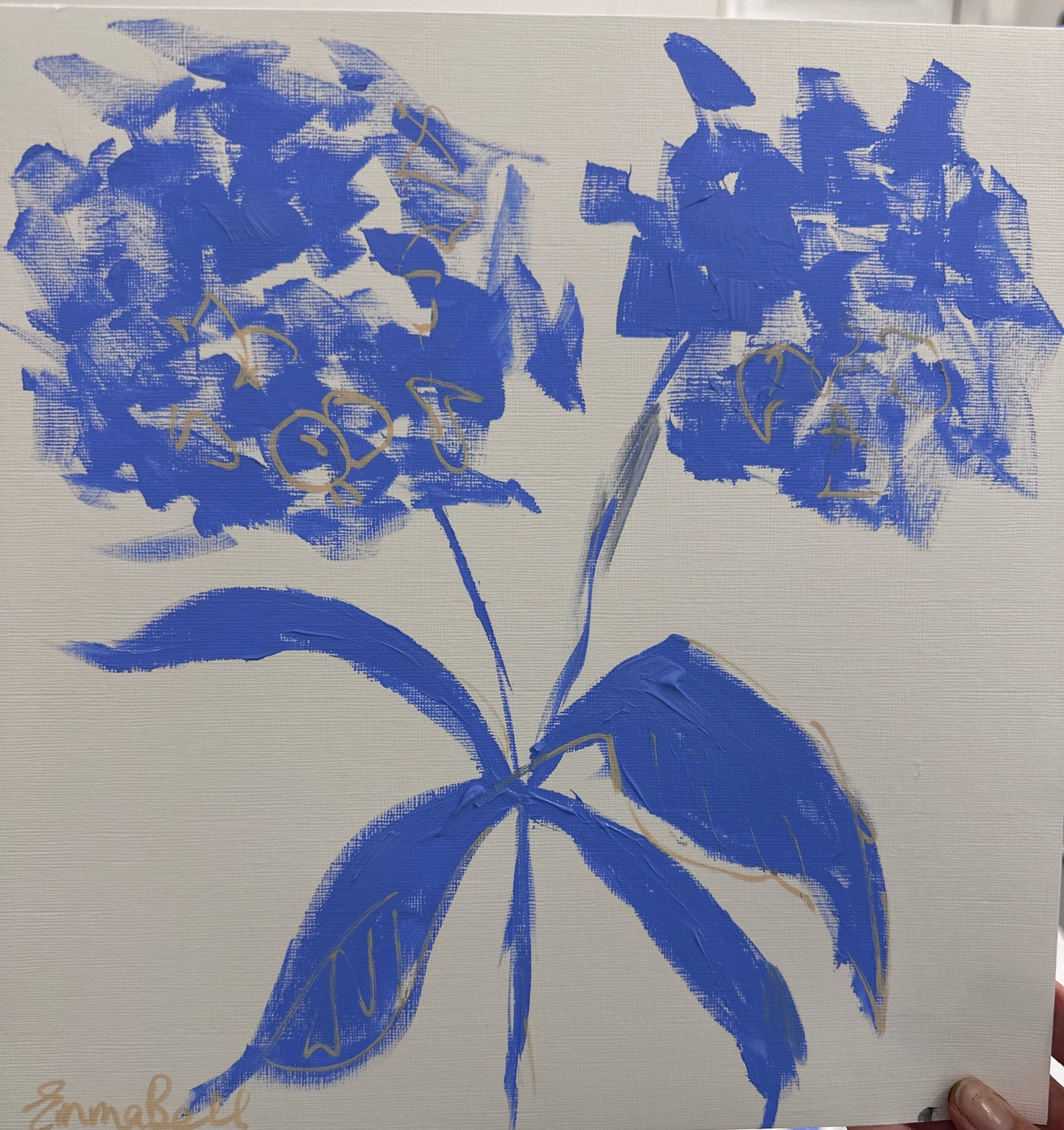 Blue botanical sketch 12x12