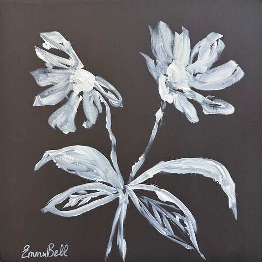 White botanical sketch 12x12